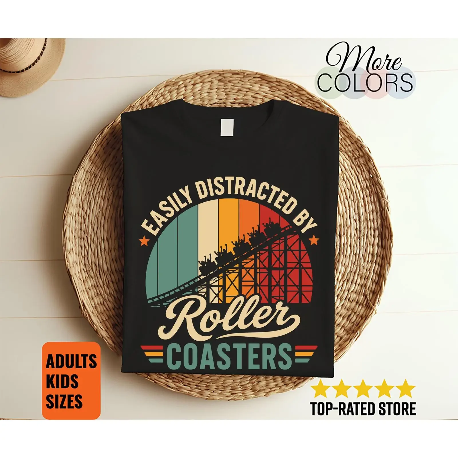 Easily Distracted By Roller Coasters T Shirt Retro Amusement Park Thrill Seeker Theme Ride Lover Vintage  vintage Washed