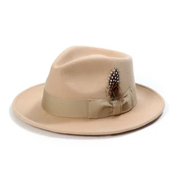 Crushable Wool Men Fedora Feather Gentleman 60 cm Big Size XL Felt Hat Box Packaging