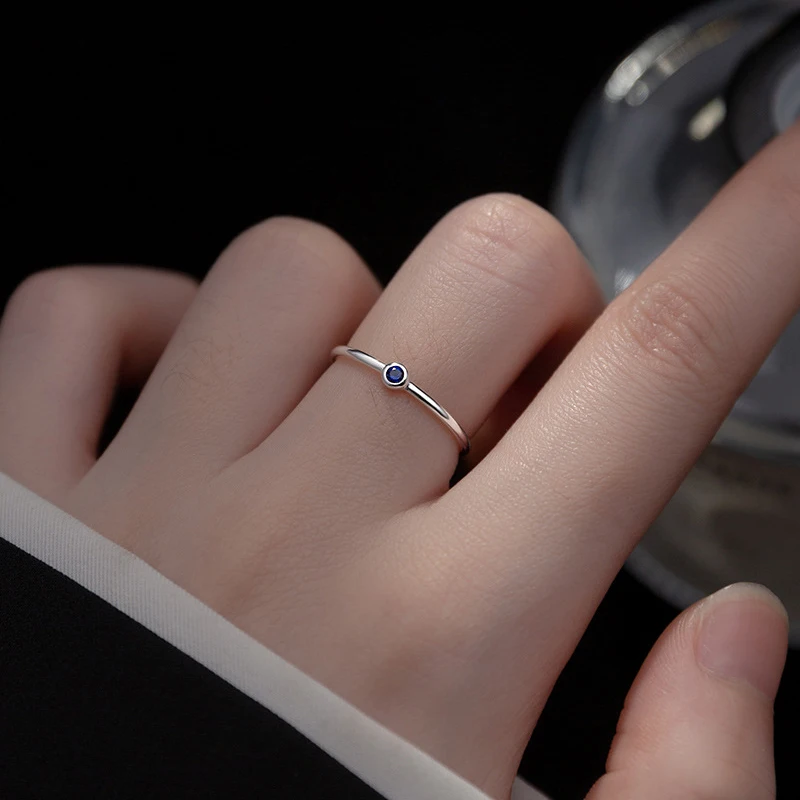 Modian 2020 New Genuine 925 Sterling Silver Simple Navy Blue Crystal Ring  for Women Fashion Minimalist Ring Fine Jewelry Bijoux