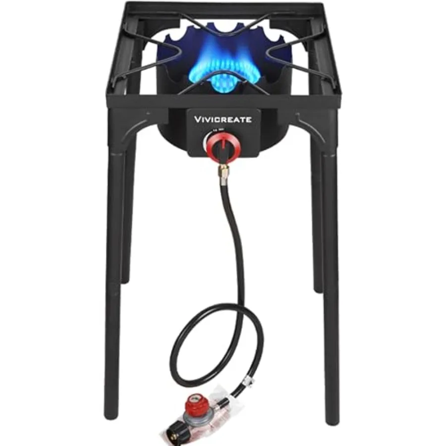 

Outdoor Single Burner Propane Gas Stove 30000 BTU Adjustable Height Heavy Duty Cooker with 20PSI Regulator for Patio Camping Ga