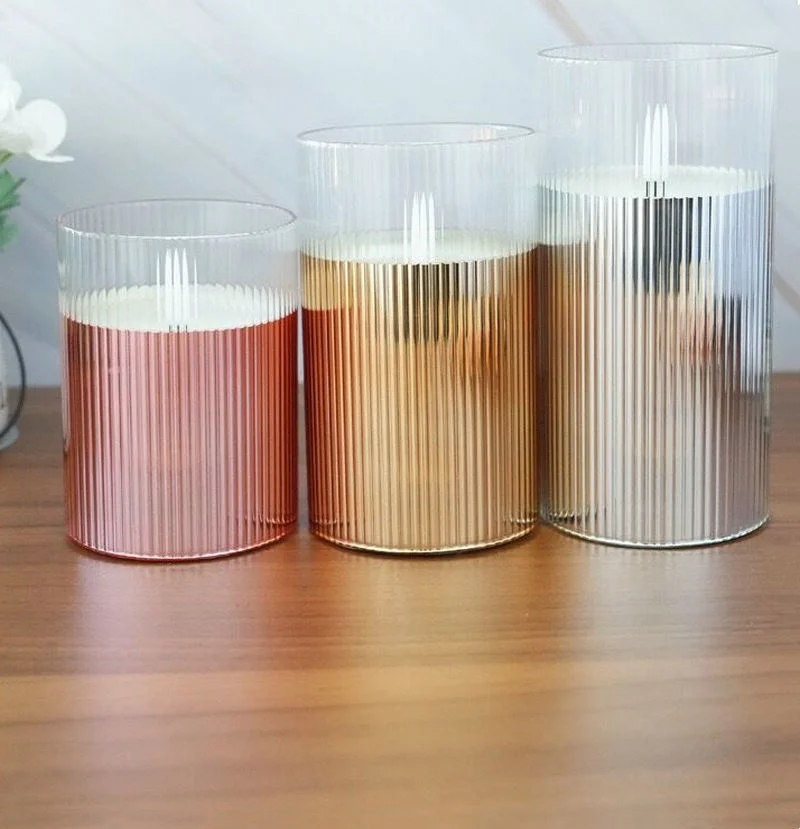 

Ribbed Glass Candles USB Rechargeable Striped led Candle Remote controlled w/Timer paraffin Wax LED Pillar Candle lamp 3D Flame