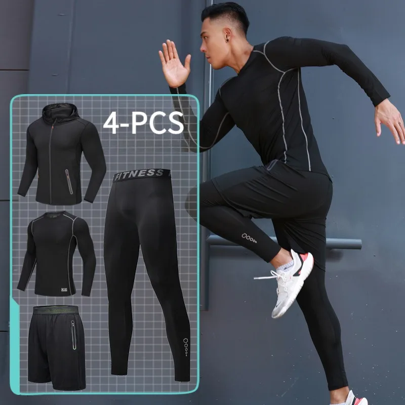 

Мужская куртка из 4 предметов, топ с длинными рукавами, дышащие тренировочные брюки и шорты с карманами, комплект для активного отдыха