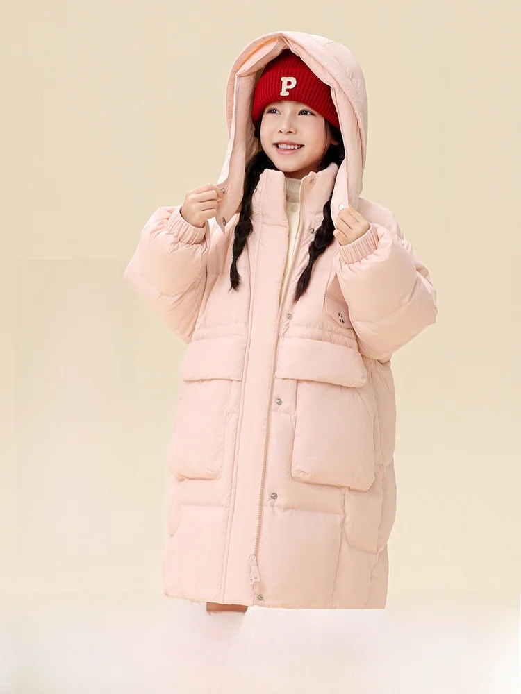 

Snow Flying Spring 2026 Long Hooded down Jacket Unisex Warmth in Pink And Purple Active Kids Wear Casual Outdoor Polyester Fiber
