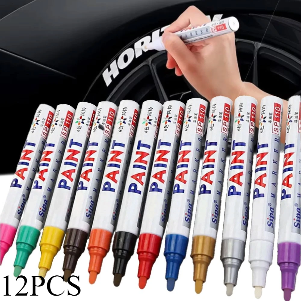 

12 шт., маркеры с белой масляной краской для граффити, написание шин, художественные поделки, офисные школьные принадлежности, перманентные маркеры с тонким кончиком