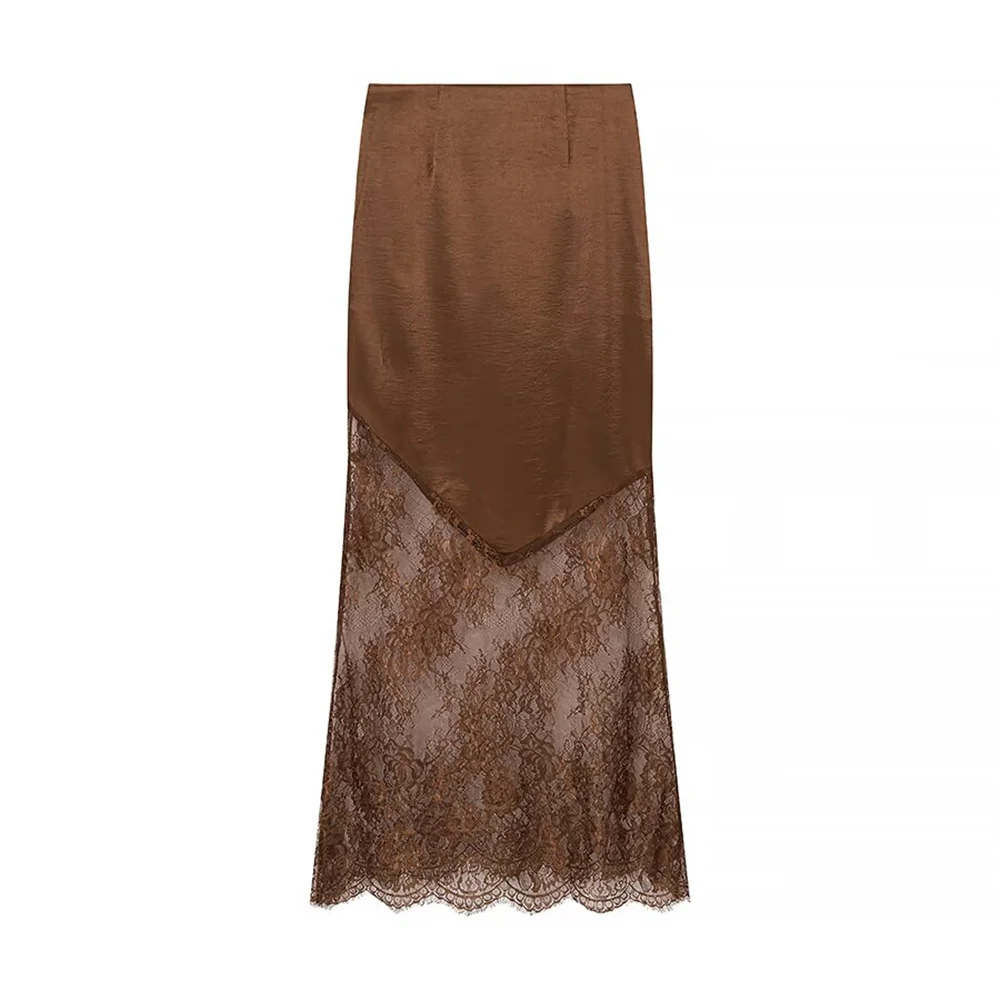 เสื้อผ้าสตรีข้ามพรมแดนยุโรปและอเมริกา แฟชั่นสุดฮิตจาก AliExpress กระโปรงยาวครึ่งตัว แต่งผ้าลูกไม้เซ็กซี่