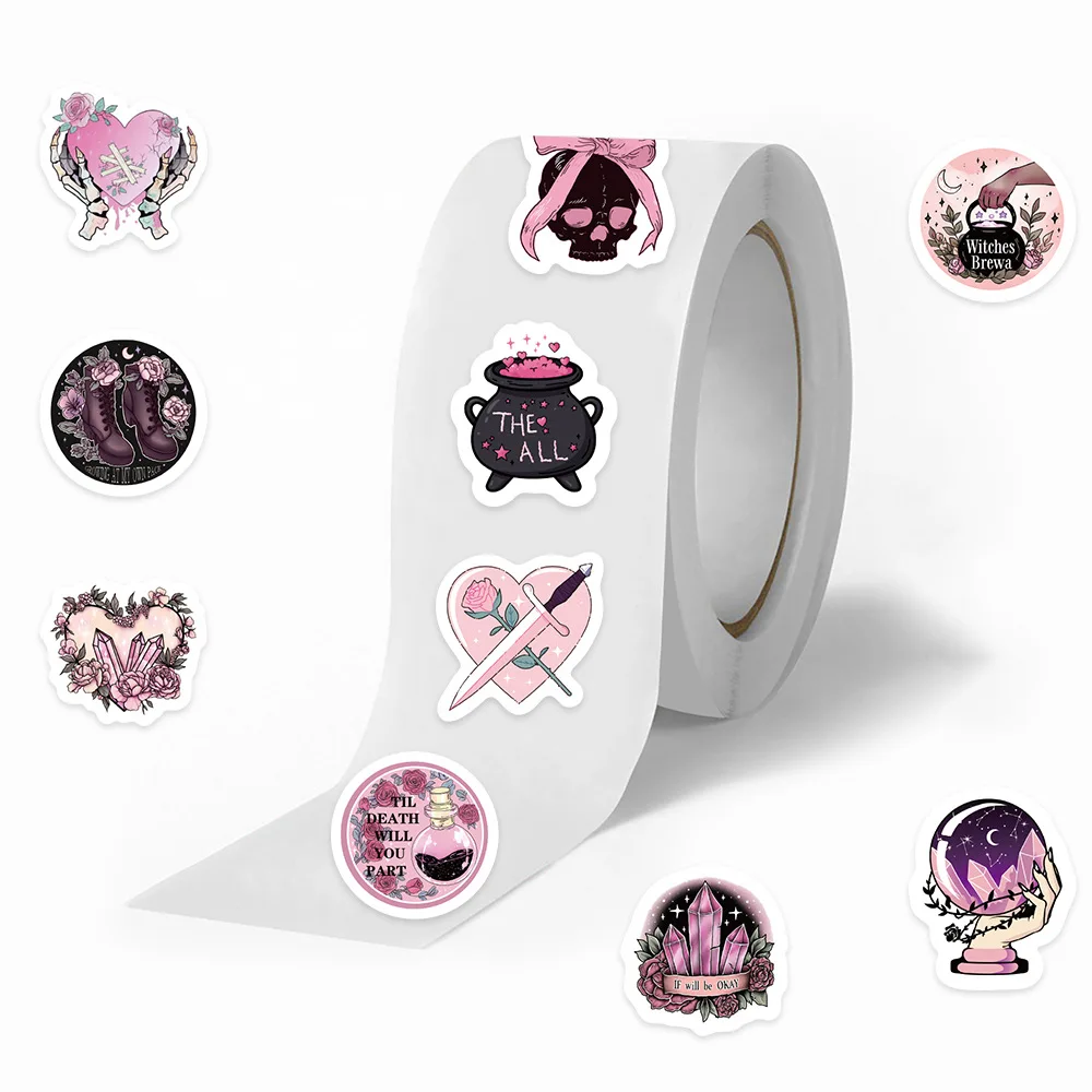 

500PCS Pink Dark Gothic Lolita Roll Stickers DIY Guitar Phone Laptop Suitcase Water Cup Skateboard Planner Supplies Stickers