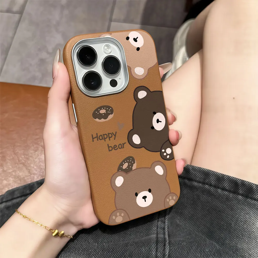 Cute Cartoon Bear Phone Case For Samsung Galaxy S26 S25 Ultra S24 S23 S22 S21 Plus FE A34 A35 A54 A55 A36 A56 5G Leather Cover