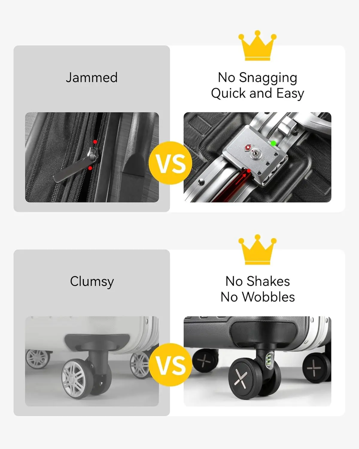 Mala com rodas Spinner, policarbonato de alumínio duro Shell, bagagem Zipperless, continuar, 20 polegadas, prata e cinza