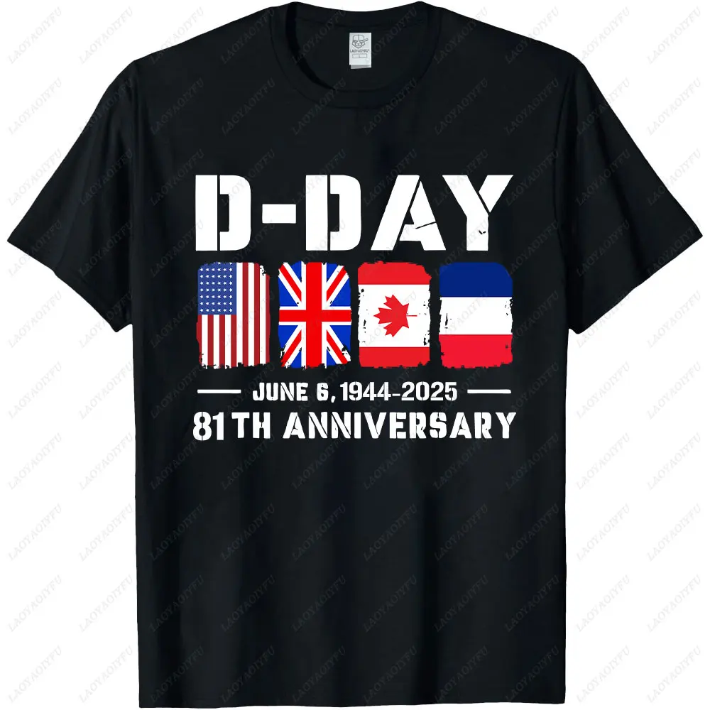 D-Day Tshirt Lest We Forget T Shirt Remembrance Day Shirt UK Flag T-Shirt 2024 Unisex Tee Flag Print Tops Cotton Men Clothing