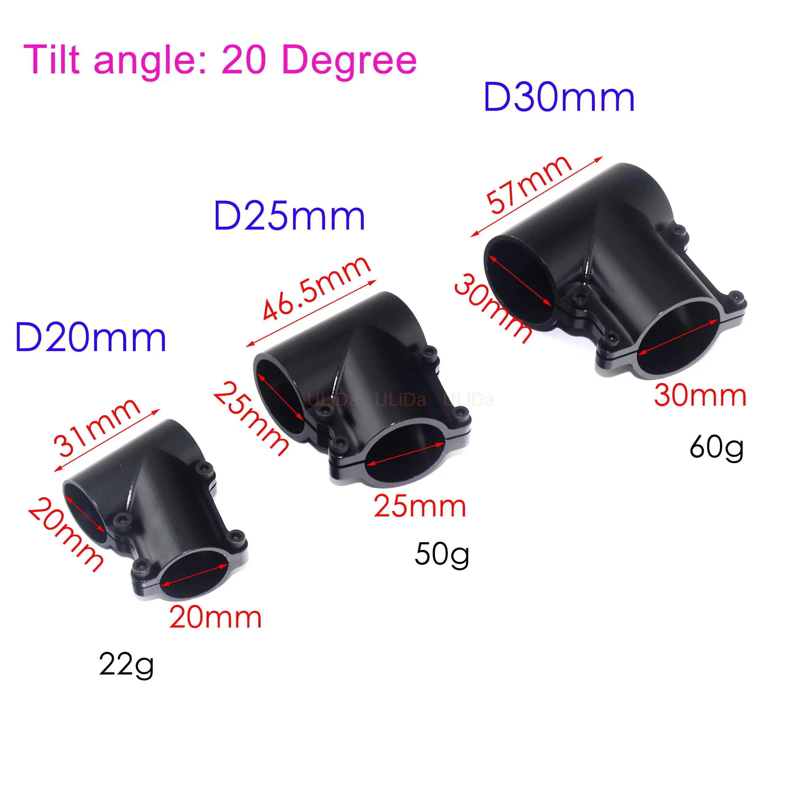 20 25 30mm Tripod Oblique Tee Aluminum Alloy Three-way Joint Carbon Tube T-type Connection Clip Clamp for RC Multirotor Drone