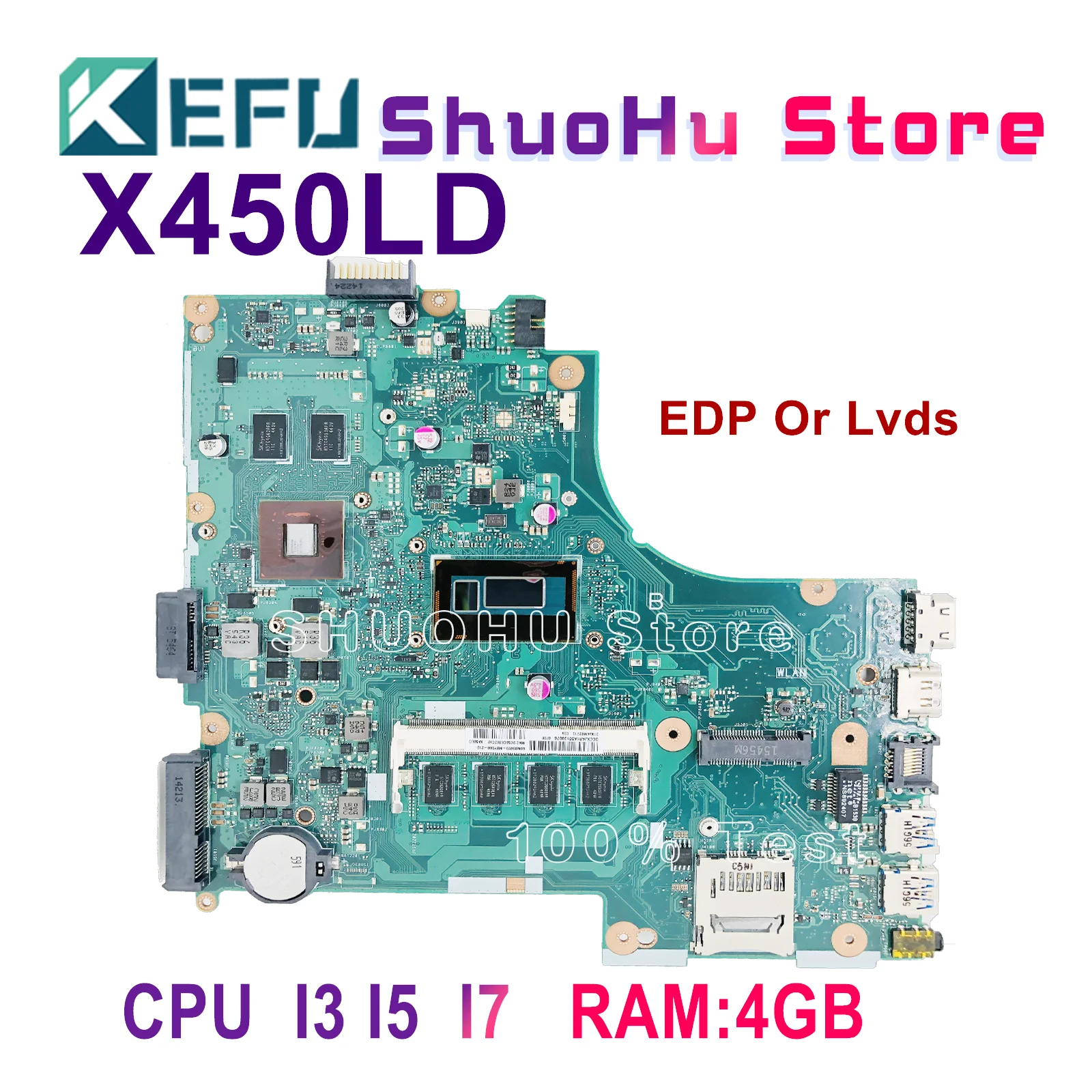 

X450LD Laptop Motherboard For ASUS Y481L X450LD X450L X450LC Mainboard I7-4500U I5-4200U I3-4005U 4G-RAM GT820M GT840M EDP/LVDS