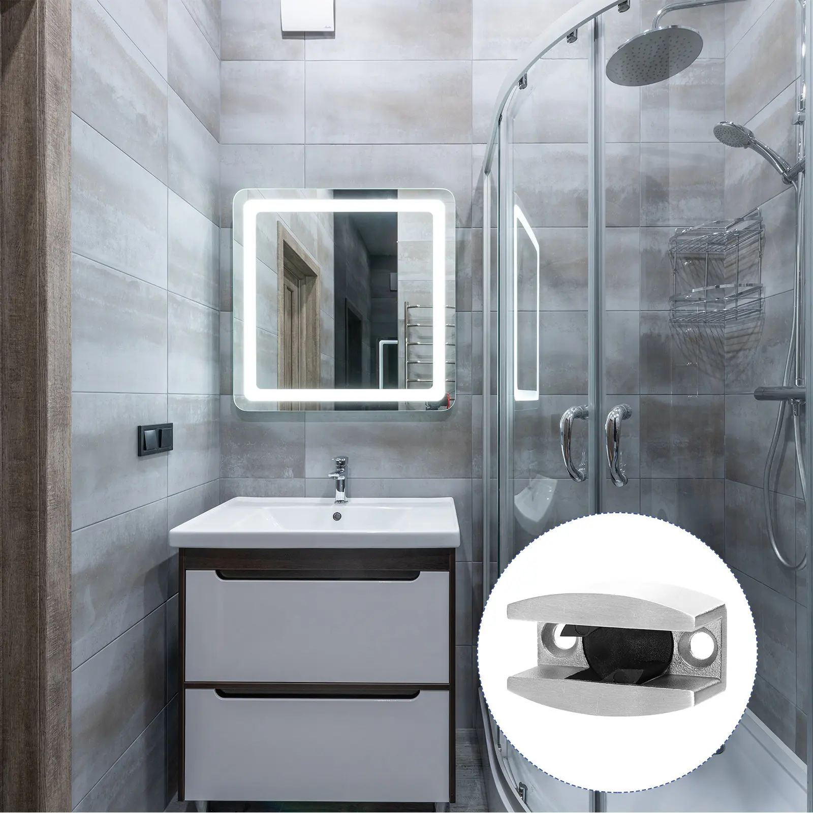 1Pcs Robust Stainless Steel Glass Door Locator Adjustable Bathroom Locator with Precise Positioning Quiet Comfortable Home Use