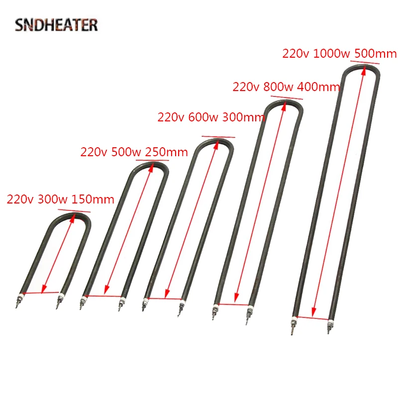 SNDHEATER Electric U Shape Heating Element 220V Stainless Steel Hot Bend Heater 300W 500W 600W 800W 1000W Green Tube for Stove