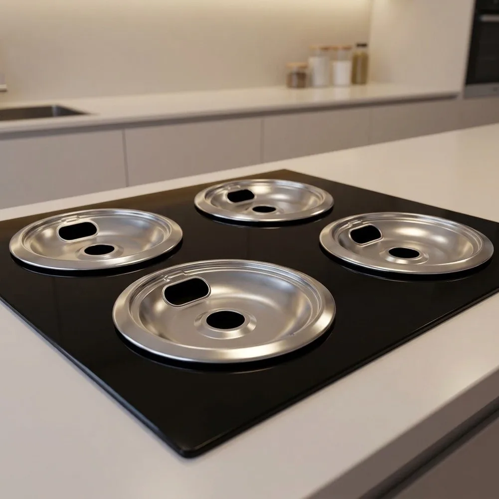 4pcs Stove Drip Tray Kit Electric Cooktop Burner Replacement Bowl 8Inch And 6Inch Heat Resistant Kitchen Appliance Spare Fitting