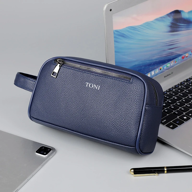 Business Large Capacity PU Leather Cosmetic Bag Engrave Initials Travel Portable Make Up Bag Wholesale Man Luxury Toiletry Bag