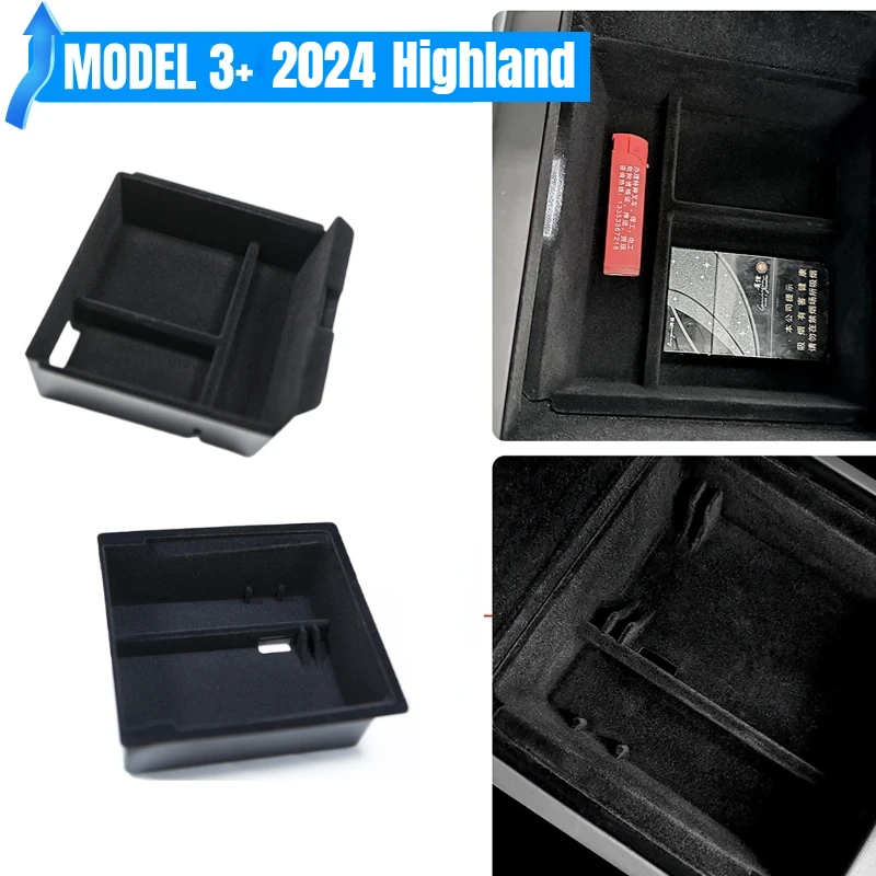 Caja de almacenamiento de reposabrazos para Tesla 2024 Modelo 3 + Highland, organizador de flocado Central, accesorios ABS, 2 piezas