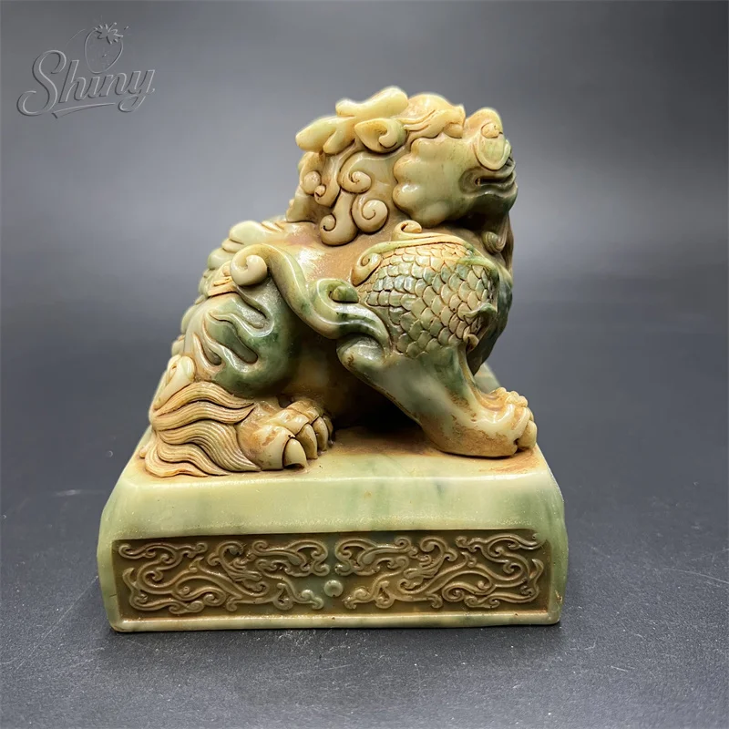 Chinese Dragon Statue Figurine Man-made Stone Imperial Jade Seal Crafts Home Decoration