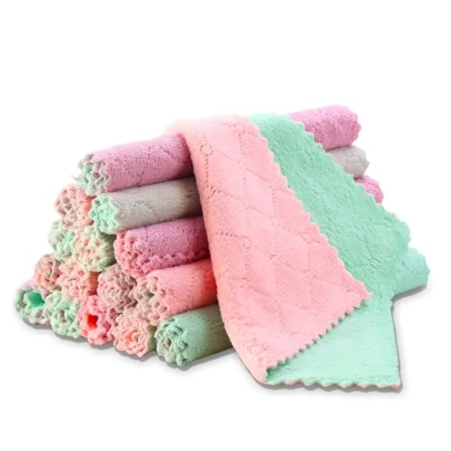 

12 Pack Kitchen Cloth Dish Towels Microfiber Cleaning Cloths Premium Coral Fleece Nonstick Oil Washable Fast Drying Cloths for