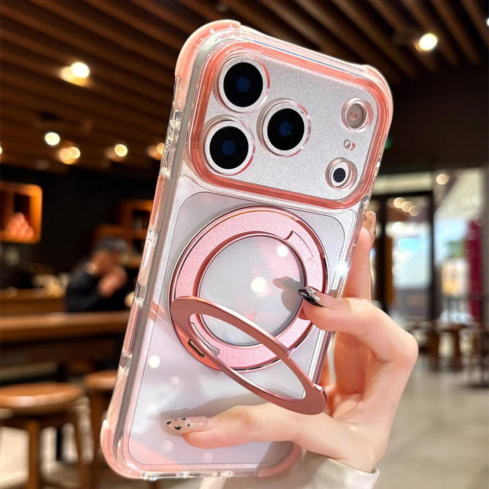 Kristallklare MagSafe-Handyhülle für iPhone 18 17 16 15 14 Pro Max mit drehbarer magnetischer Halterung, stoßfester Bumper-Cover – Detail 18