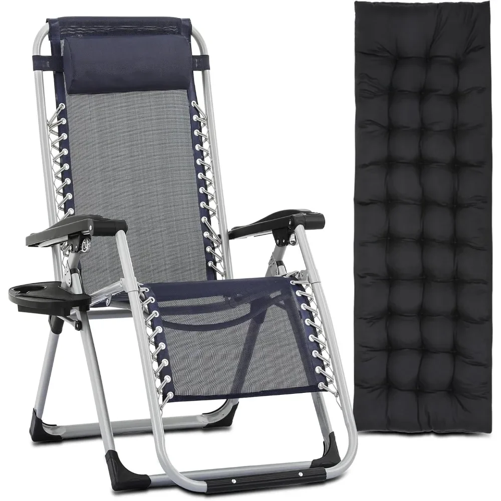 

Stable Folding Chair Outdoor Lounge Chair Beach Pool Lawn Recliner Sunbathing Chair, with Detachable Soft Cushion