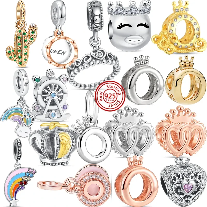 

925 Silver Regal Crown Series Colorful Rainbow Ferris Wheel King Hollow Beads Fit Original Pandora Charms Bracelet Jewelry Women