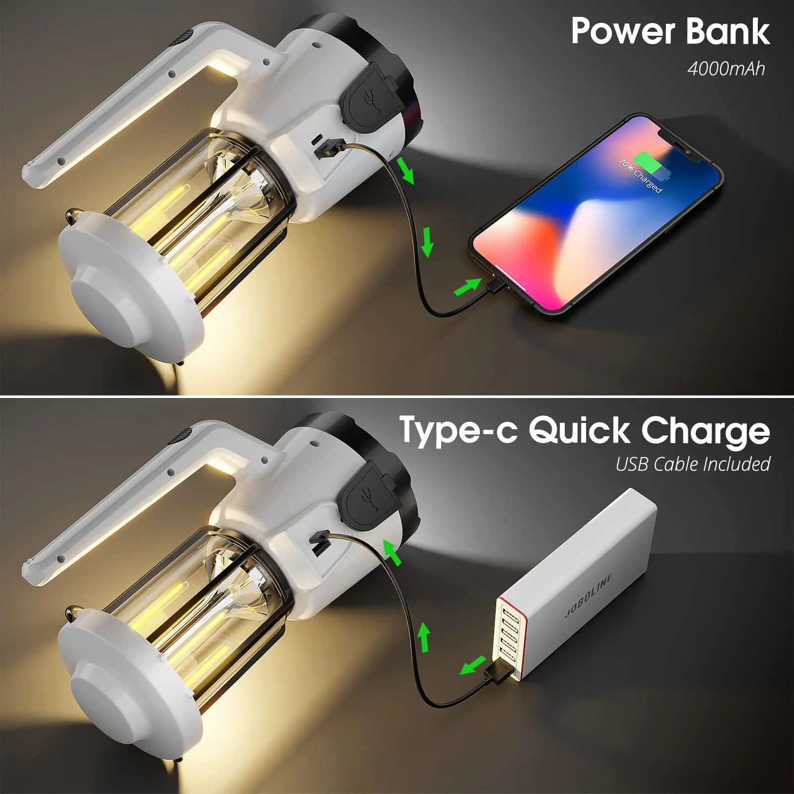 1200LM 6 Light Modes Camping Light Rechargeable Portable Waterproof Rechargeable Battery Lanterns for Emergency Fishing Lanterna