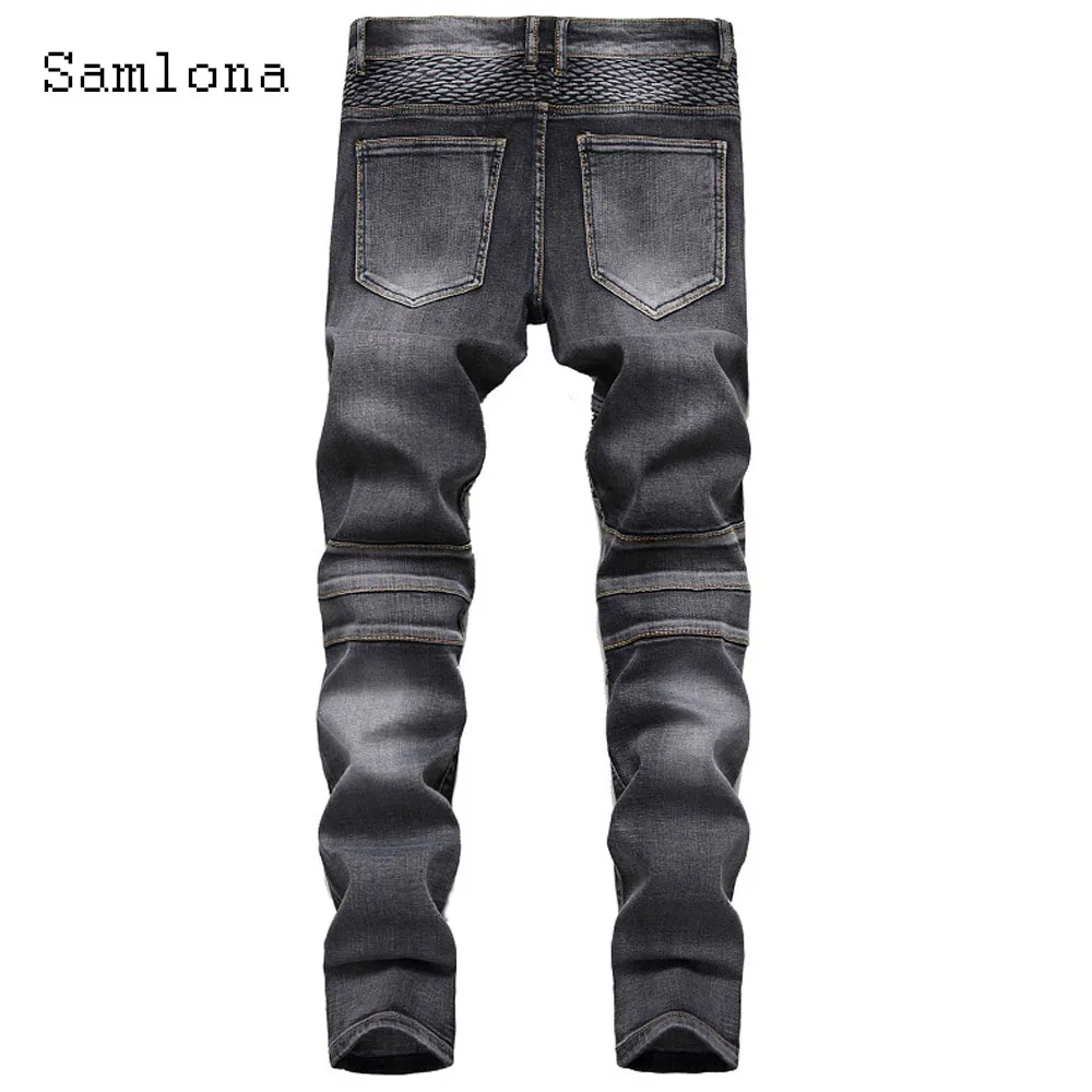 2025 أمريكا نمط موضة البضائع الجينز الدنيم السراويل الرجال الوقوف جيب الكاحل طول بنطلون الرجال عادية المرقعة بناطيل ضيقة جديد