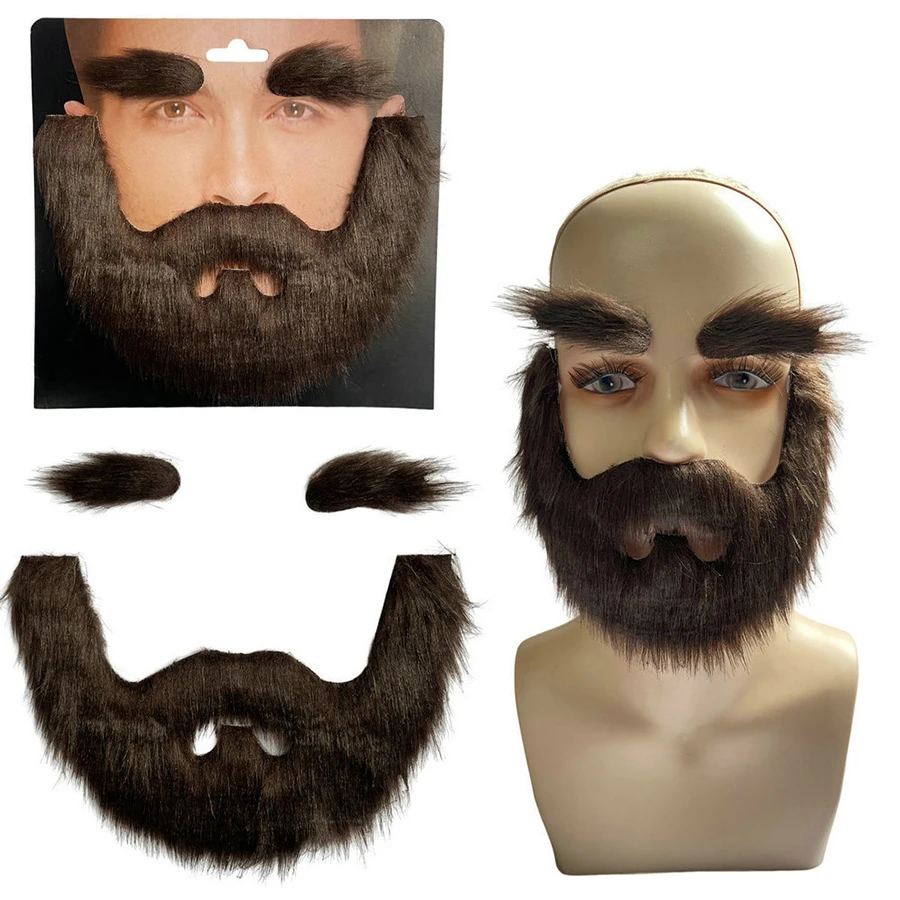 1SET Self Adhesive Fake Beard Eyebrow Set, Halloween Cosplay False Facial Hair