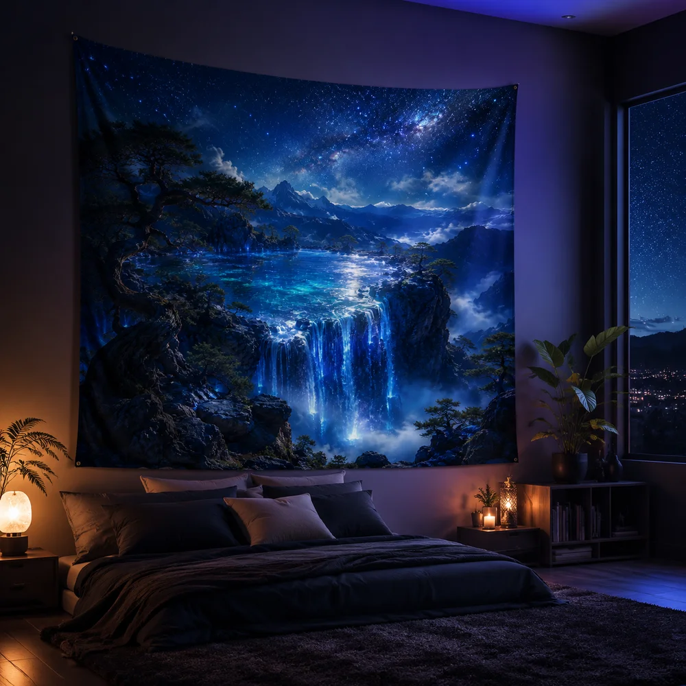 Blue Lagoon Cave Tapestry- Tropical Seaside Rock Arch Wall Art for Beach House Bedroom Bohemian Decor