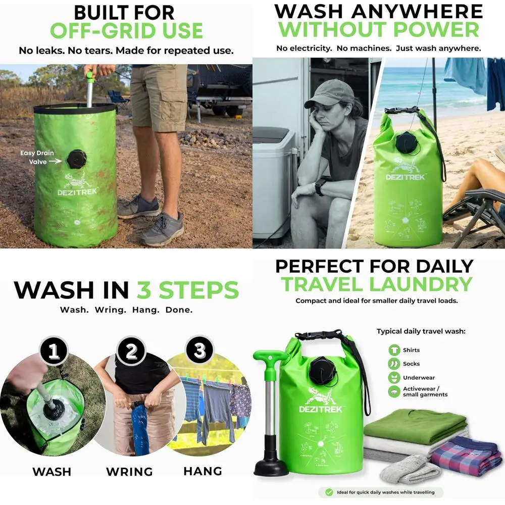 

Портативная ручная сумка-мешок для стирки одежды для путешествий, кемпинга и автодомов - Экологичная средняя сумка для стирки белья