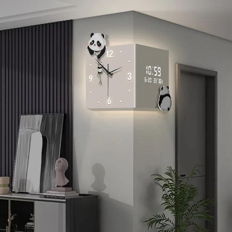 Living room double-sided wall clock corner clock new perpetual calendar electronic screen clock corner