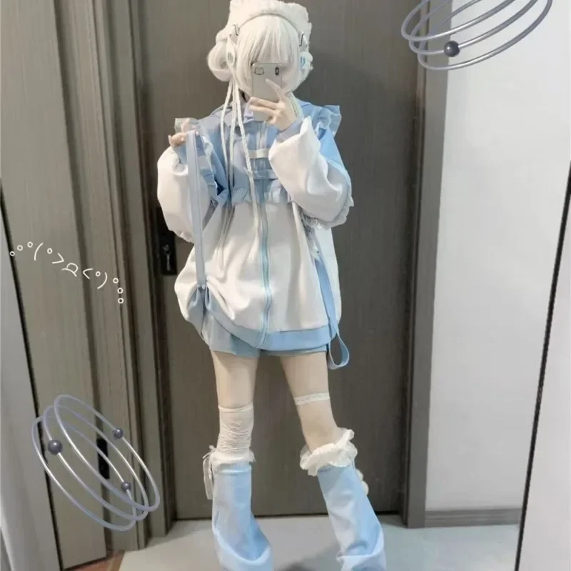 Harajuku قلنسوة بسحاب معطف المرأة كبيرة الحجم الحلو فضفاض ملابس خارجية غير رسمية ثقافة فرعية Y2K اليابانية Kawaii لوليتا تصميم هوديس COS #5