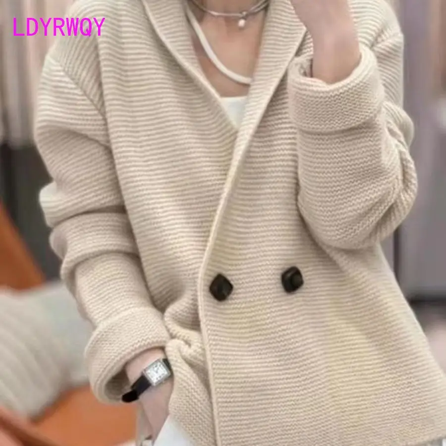 New Knitted Cardigan Sweater Women\'s 2023 Autumn/Winter Korean Solid Color Loose and Simple Knitted Shirt Top