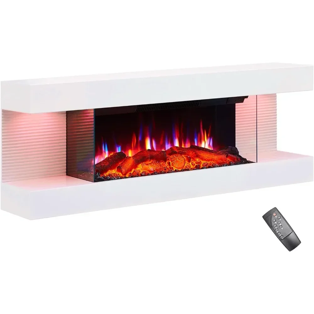 

Alsa 44 Inch Wall Mounted Electric Fireplace All-in-One with Multi Ambient Light Colors, Remote, 1500W Heater