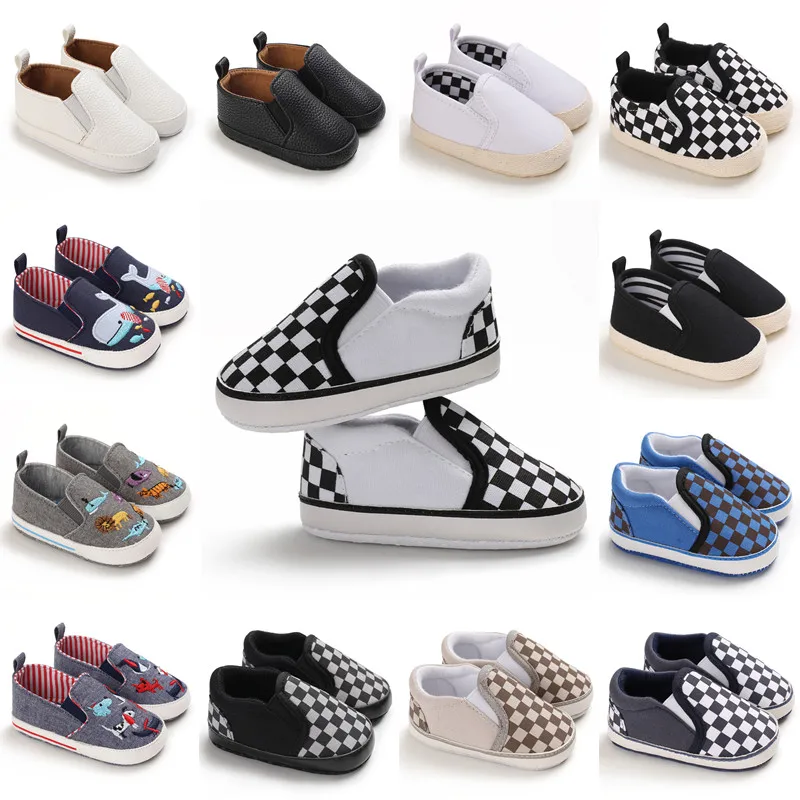 

Spring 0 to 18 Months Plaid Baby Shoes Boy Comfortable Soft Sole Fashion Classical Lattice Canvas Toddler Walking Shoes