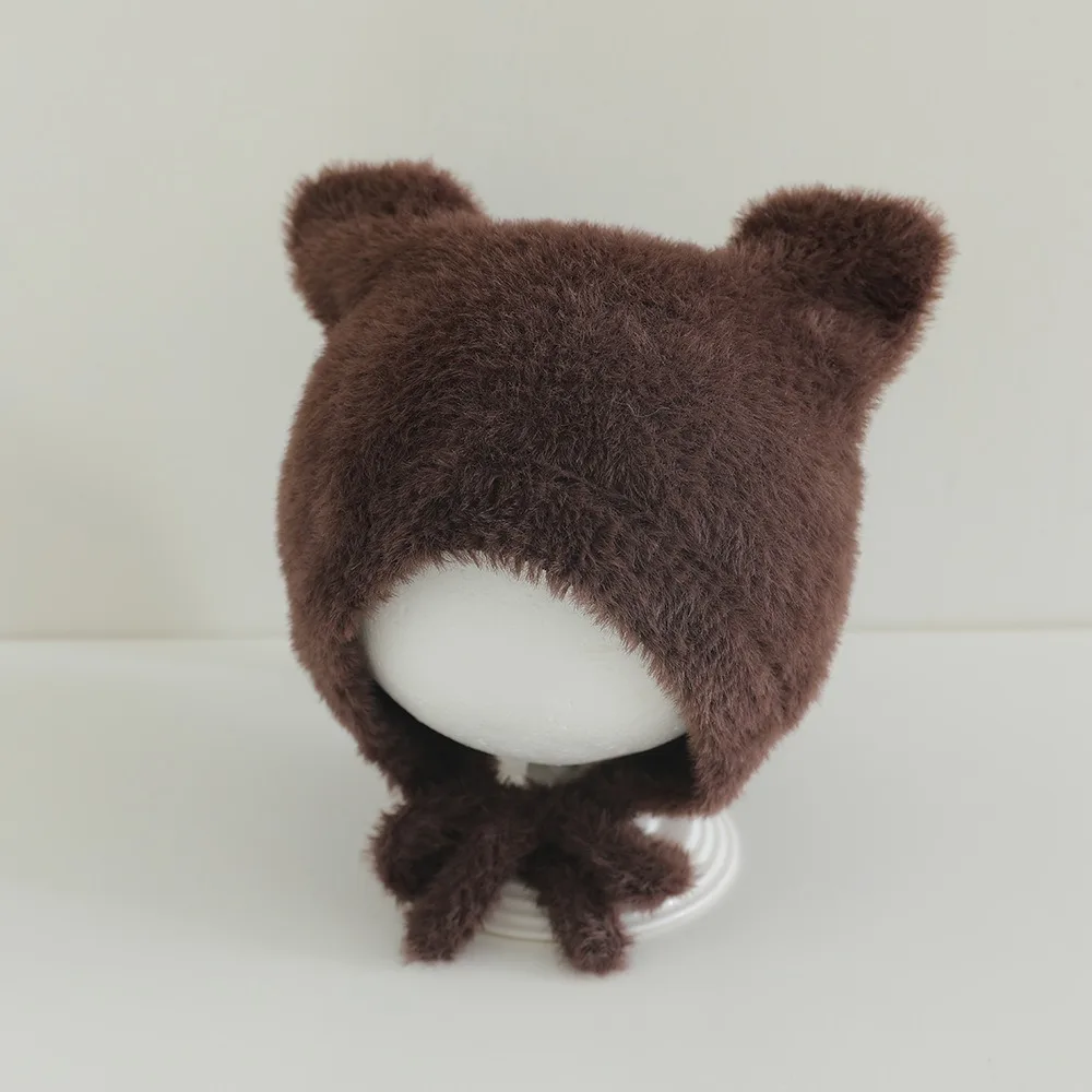 

Soft Warm Ear Protection Hat Thickened Cute Cartoon Earmuffs Cap Solid Color Toddler Tie Beanies 10-36Month Children