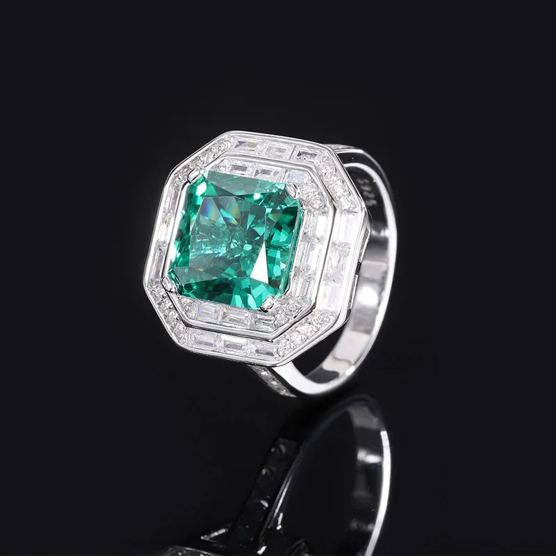 S925 Silver High Carbon Diamond Sparkling Ice Cut Princess Plaza 10 * 10 Luxury Ring Wedding Jewelry