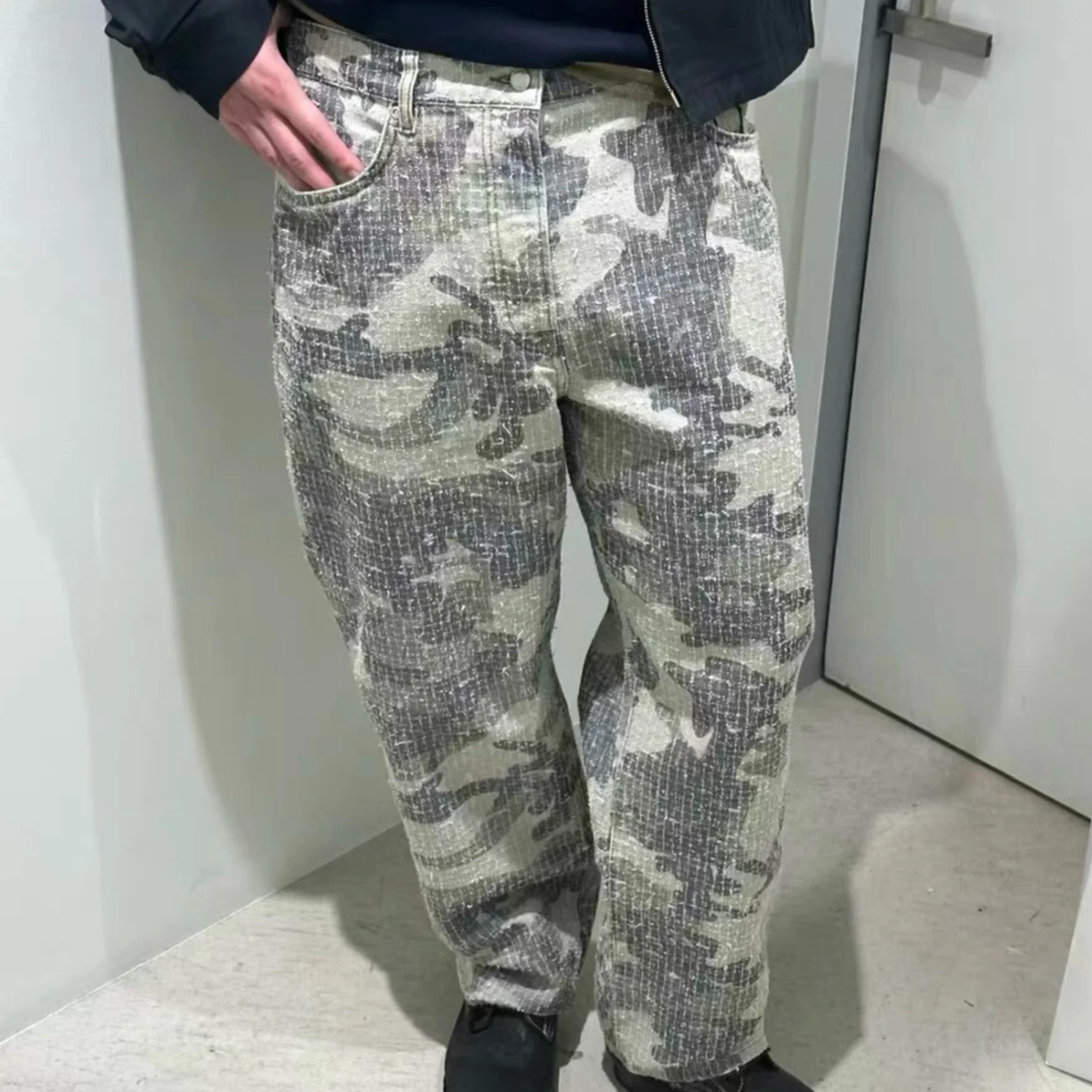 NIGO Men's Spring/summer Retro High Street Camouflage Distressed Plaid Straight Leg Pants Ngvp #nigo8538