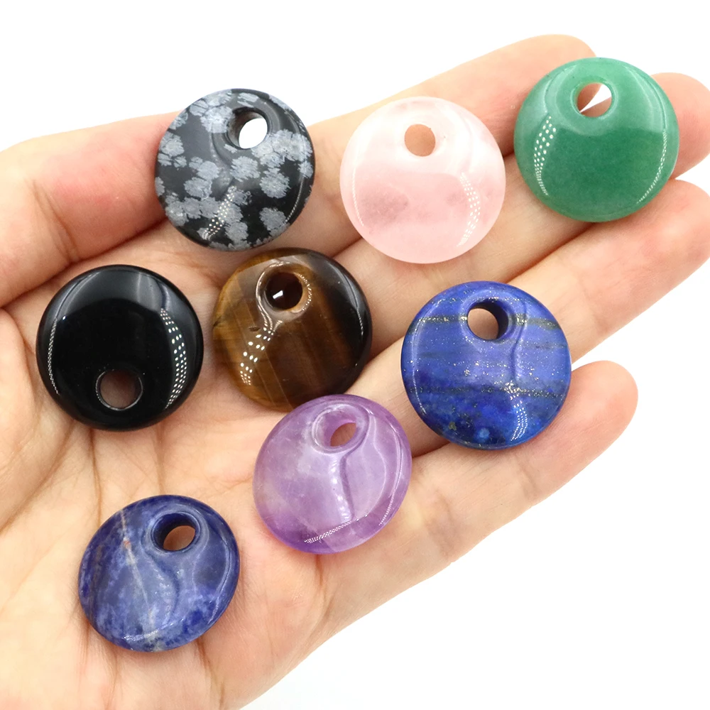 

Natural Stone Pendant Round Big Hole Beads Exquisite Charms Quartz For Jewelry Making DIY Necklace Bracelet Earring Accessories
