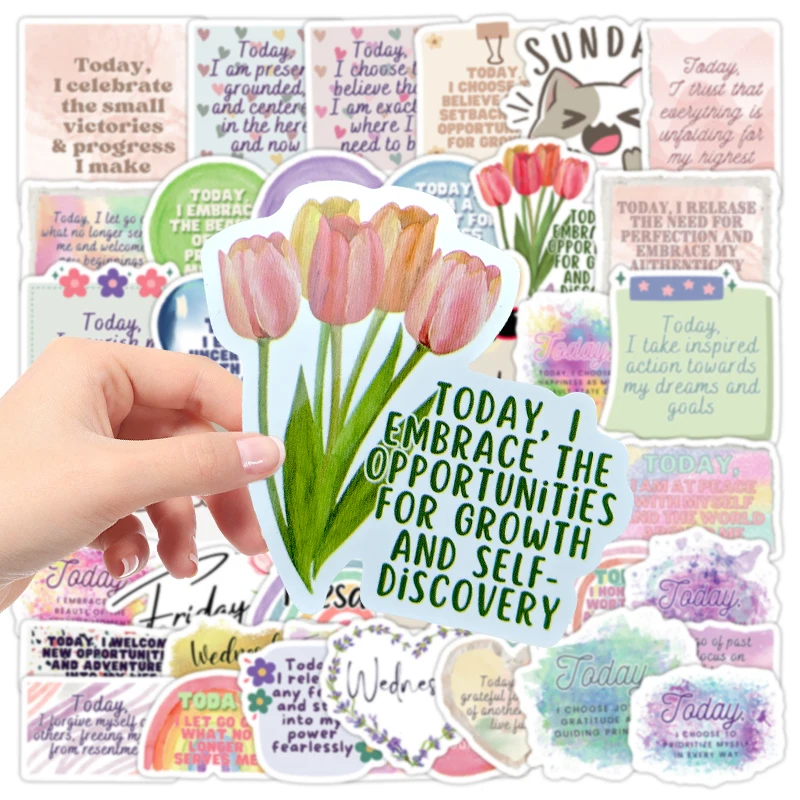 50Pcs Positive English Quotes Stickers Colorful Inspirational Phrases Decals Waterproof DIY Decor For Guitar Phone Case Laptop
