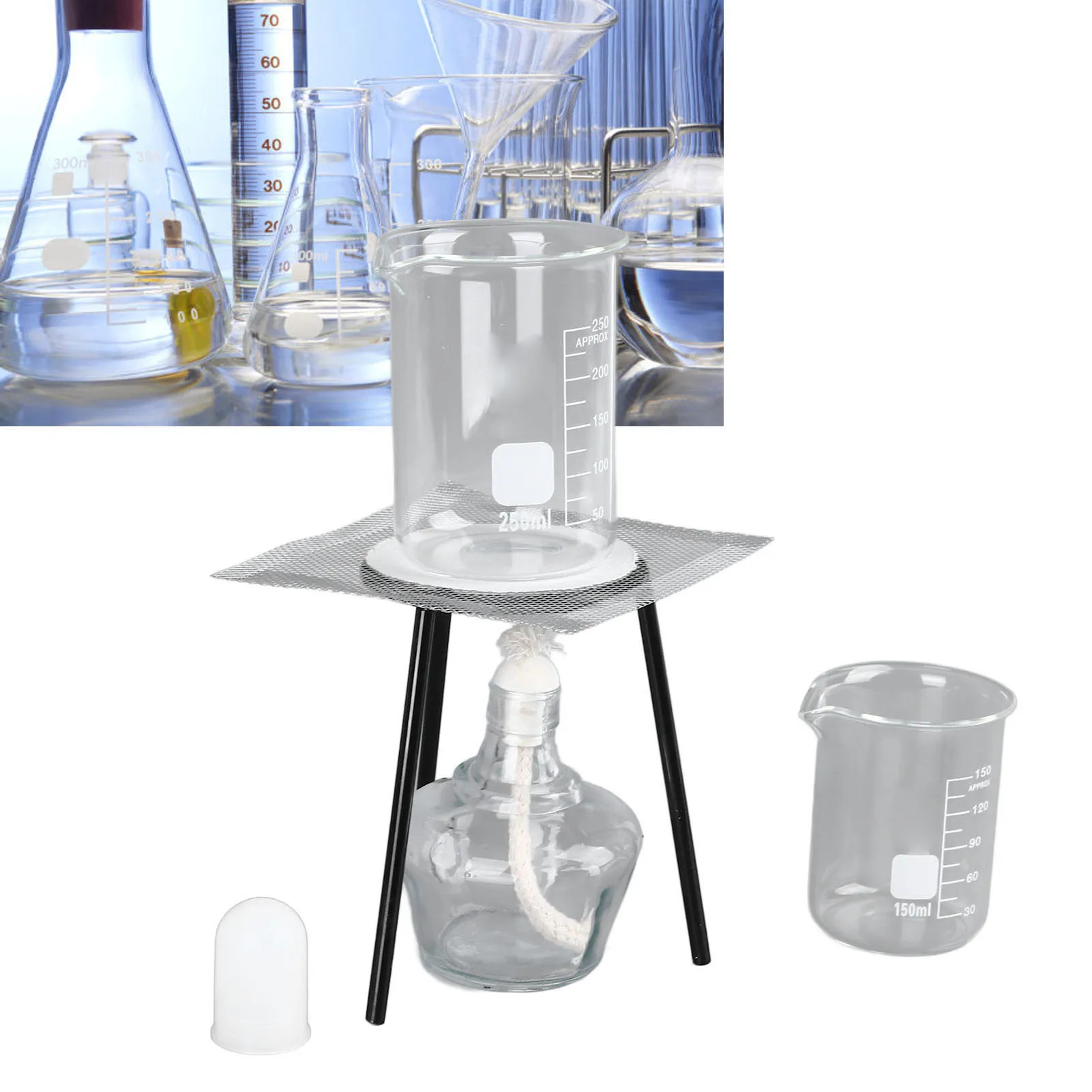 

Experiment Tool Set 150ml 250ml Beaker Stable Support 150ml Glass Bottle Lamp Stand for Laboratory Demonstration