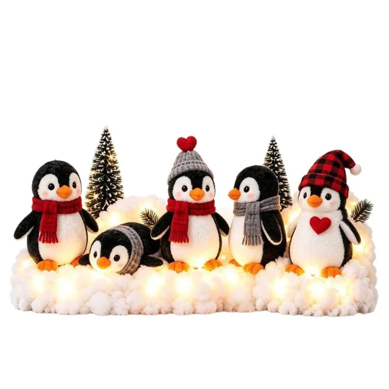 Penguin Xmas Stair Snow Scene Ornament, Winter Holiday Art Decor for Indoor Stair Railing Display