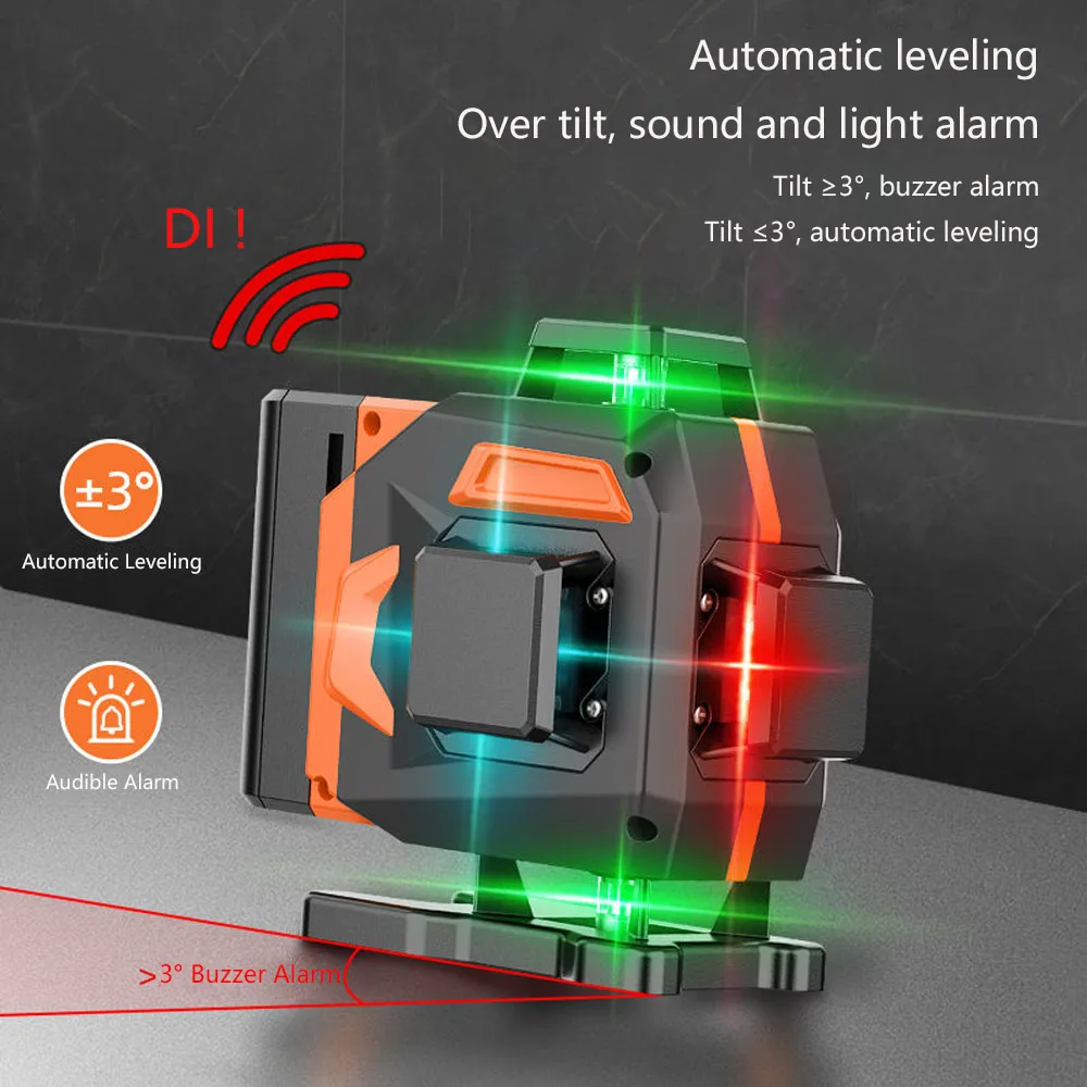 Mini Laser Level 12 Lines 3D Blue / Red/ Green Line 360 Self-Leveling Horizontal and Vertical Super Powerful Laser Level