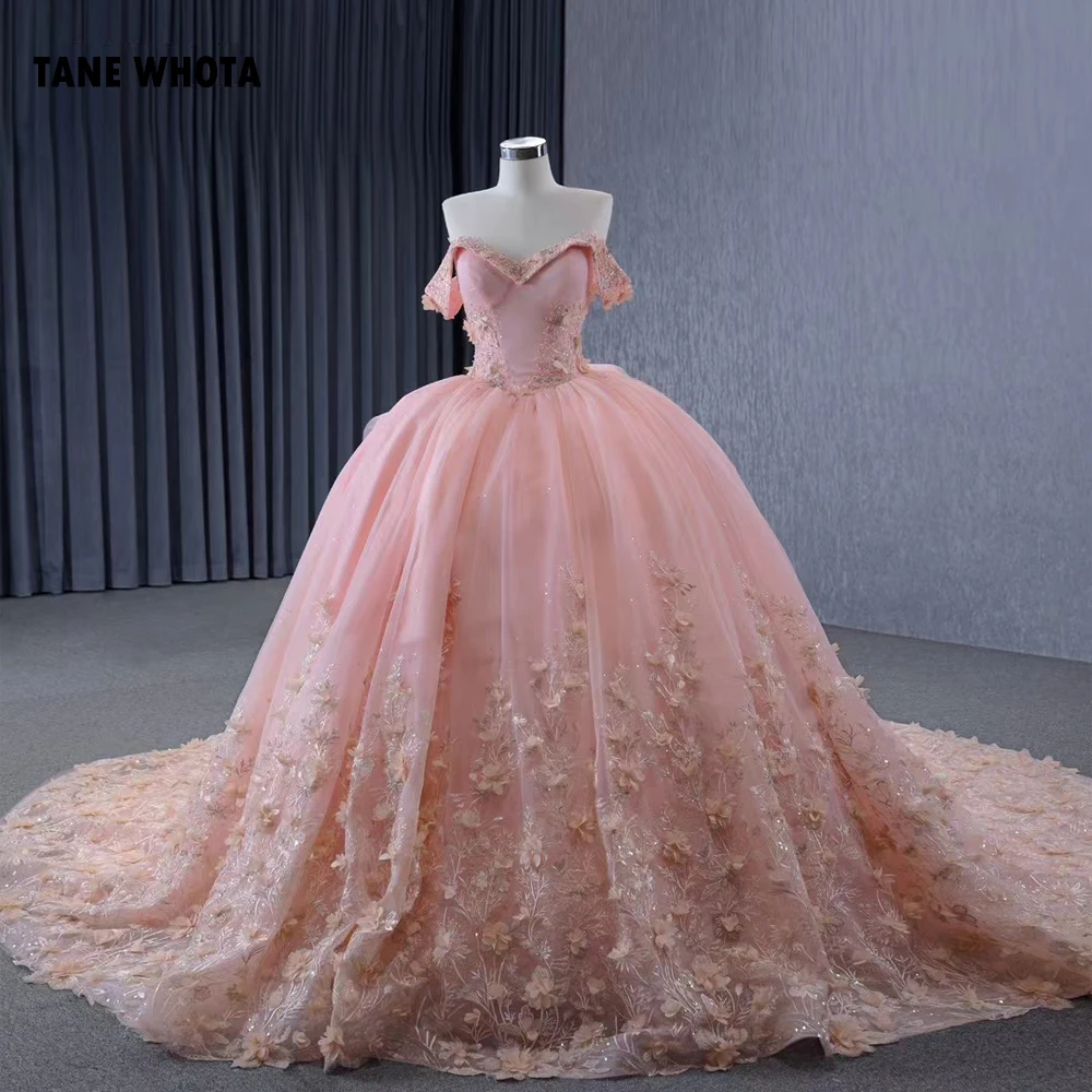 

Платья Quinceañera 2025 с открытыми плечами, милое, на шнуровке сзади, с аппликациями, расшитое блестками, индивидуальное оранжевое длинное платье, роскошное