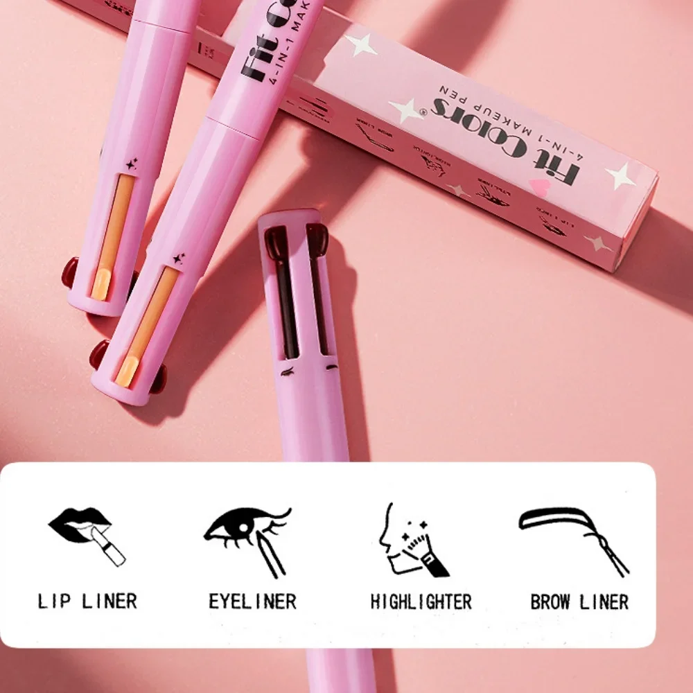 Fit สี 4-In-1 ปากกาแต่งหน้าแบบพกพา Lip Liner Eyeliner Highlighter Brow Liner Eye Shadow & Liner ผสม