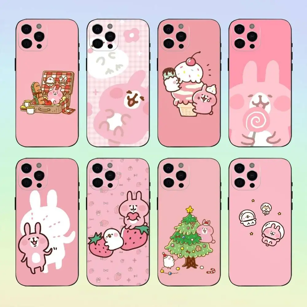 Etui na telefon K-Kanahei Pink Bunny do iPhone'a 17,16,15,14,13,12,11, miękki silikonowy czarny pokrowiec
