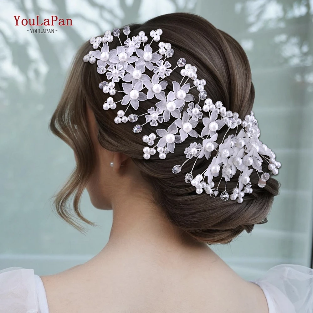 

YouLaPan Flower Hairband Bridal Hair Jewelry Pearl Crystal Headband Bride Honeysuckle Tiara Wedding Hair Accessories HP734