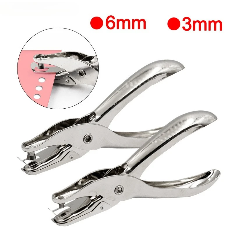 

Single Hole Punching Pliers Diameter 6mm/3mm Hole Punch 1-8 Sheets of Paper Punching Handheld Grip Hole Punch