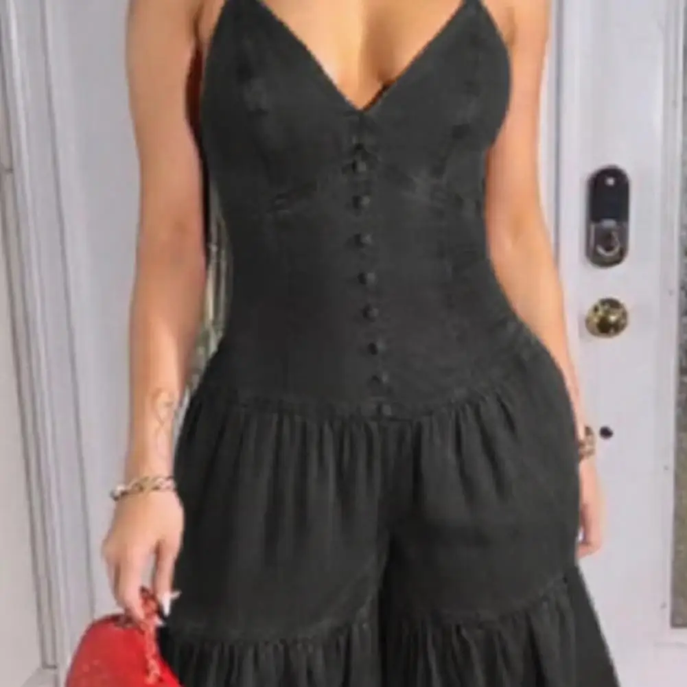 

Jumpsuits Women One Piece Pleated Slim Party Night Overalls Sexy Sling Sleeveless Wide Leg Long Pants High Waist Rompers ﻿