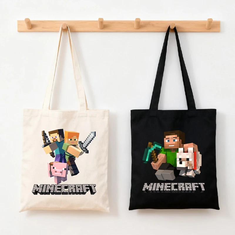

New Game Theme Boys Shoulder Bag Minecrafted Large Capacity Canvas Bag Handbag Tote Bags Fashion Crossbody Pocket Birthday Gift